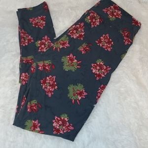 Lularoe Leggings in Charcoal Gray with Flowers